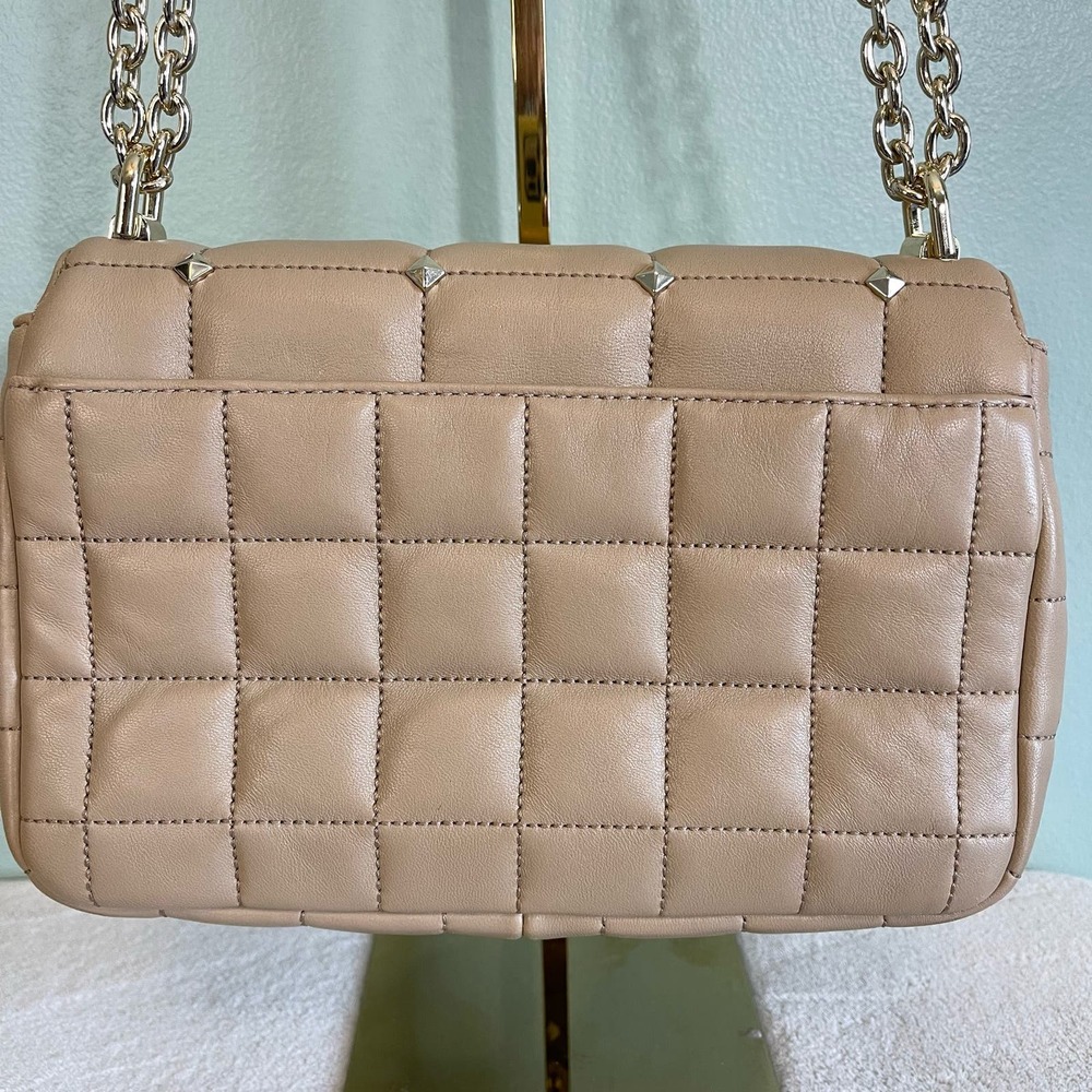 Michael Kors Women's Tan Leather SoHo Chain Quilted Shoulder Crossbody Sling Bag - Picture 7 of 14